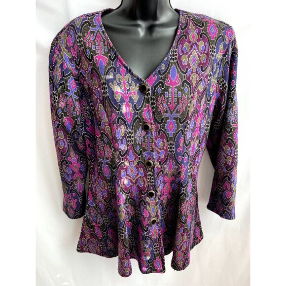 Vintage Judy Tops California Evening Jacket Blazer Purple 100% Cotton M Barbie - Picture 1 of 10
